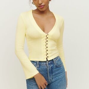 Reformation Gellar Knit Ribbed Long Sleeve Top in Zest Light Butter Yellow